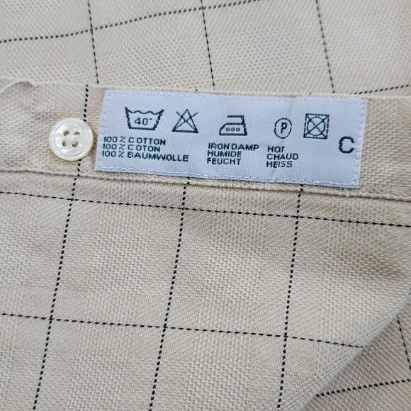 Charles Tyrwhitt French Cuff Shirt Men's 18/37 Tan Windowpane Classic Fit EUC - Picture 3 of 13